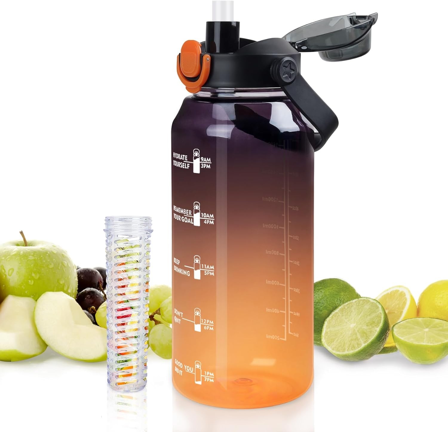 With Fruit Infuser, 2 In 1 Straw And Chug Motivational