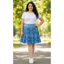 Fresh Produce Tiered Skirt Womens XL Blue Patterned Cotton Made in USA 30057
