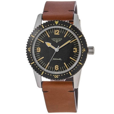 New Longines Heritage Skin Diver Black Dial Leather Men's Watch L2.822.4.56.2