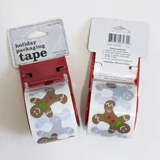 2 rolls Xmas Christmas packing tape gingerbread man 1.89" x 22.2 yards dispenser