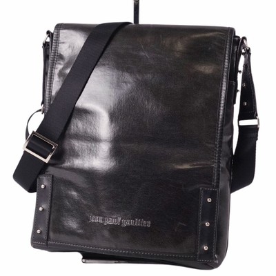 80's〜 Jean Paul Gaultier レザー メッセンジャーバッグ Jean-Paul Gaultier bag shoulder leather logo men's black