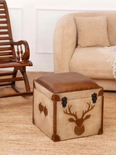 BBH HOMES HANDMADE ECO-FRIENDLY SQUARE STUFFED BUFFALO LEATHER BROWN POUF BBH