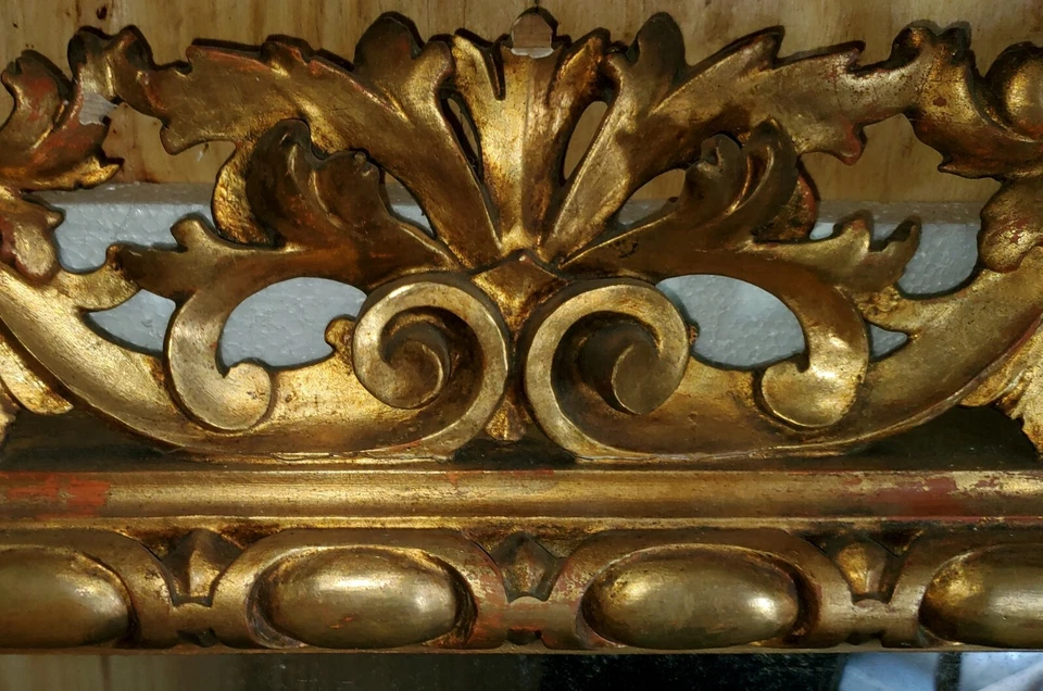 Espejo grande de madera dorada Luis XV años 1860 (estilo Henry II). Preciosa talla CATED Foto 3 de 4