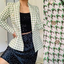 Zara Woman Textured Double-breasted Blazer Flap Pockets Jacket Ecru Green Size S