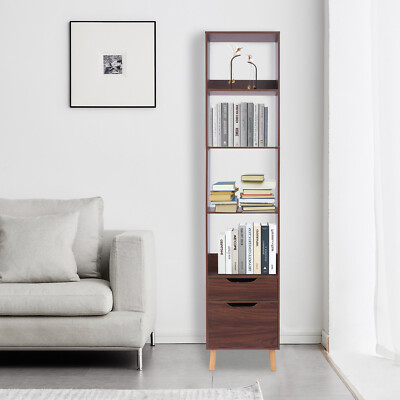 Bookshelf With Drawers Bookcase Storage Organizer Floor Standing Storage Rack US