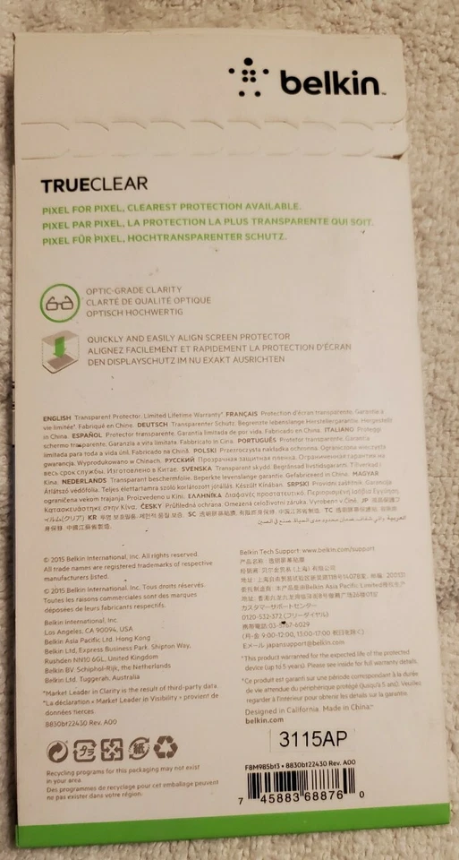 PROTECTOR PANTALLA BELKIN SAMSUNG GALAXY S6 VERDADERO TRANSPARENTE TRANSPARENTE PARA (PAQUETE DE 3) Foto 2 de 2