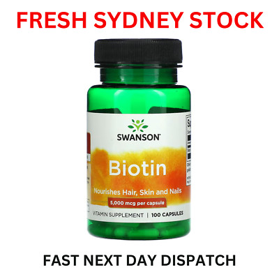 Swanson Biotin 5000mcg 100 Capsules Nourishes Hair Skin Nails Vitamin Supplement