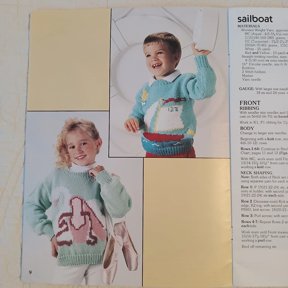 1991 Leisure Arts Kid Stuff Sweater Knitting Crochet Pattern Book Leaflet 2158 - Image 4 of 4