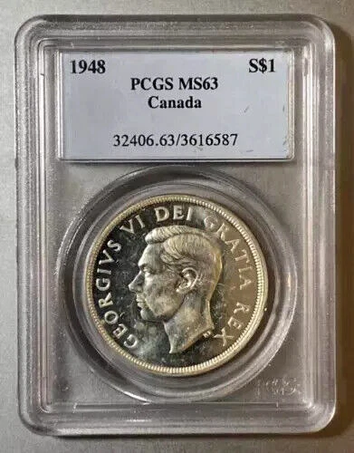 1948 Canada George VI Dollar $1 - Certified PCGS MS63 (BU UNC) - Rare Key Date