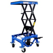 300 lbs Hydraulic Motorcycle Scissor Jack Lift Foot Step Wheels Dirt Bikes blue