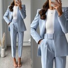 Dressy Women's Suit V Neck Business Office Casual Pant Suits with Belt 2 Piece