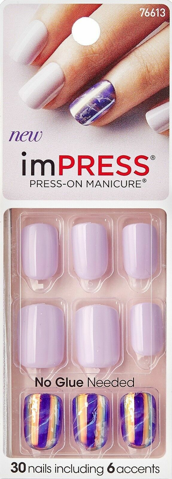 KISS IMPRESS PRESS ON NAILS ONE STEP MANICURE WILDFLOWERS PURPLE ACCENTS NEW