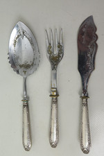 Jugendstilzeit Buttermesser Ziergabel & Sahnel&ouml;ffel Messing 800er Silber Vintage