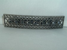 VINTAGE FILIGREE BLACK RHINESTONE HAIR BARRETTE UP DO ACCESSORY