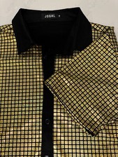Disco Gold Shirt Geometric Holographic Jogal Short Sleeve Mens Med
