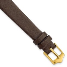 12mm 6.75" Flat Brown Leather Gold-tone Buckle Watch Band
