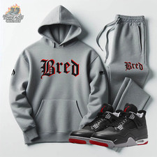 Men's Grey Hoodie Joggers 'Bred' Sweatsuit To Match Air Jordan 4 Bred Reimagined