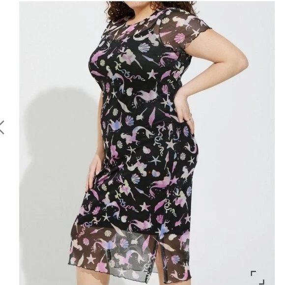 Vestido Midi Torrido 1 1X 14-16 Mujer La Sirenita Forrado Malla Camiseta Negra Foto 2 de 4