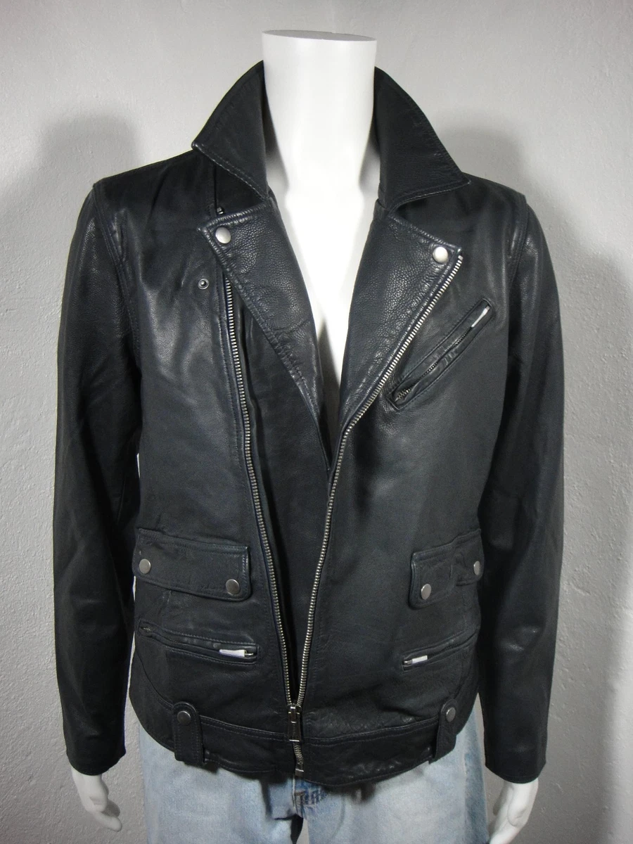 NEW Lucky Brand Titan Leather Moto Jacket Black Label Dark Navy Blue size L