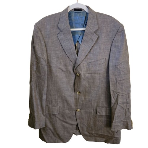 Ibiza Tan Blue Silk Linen Wool Sport Jacket Blazer Size 42R