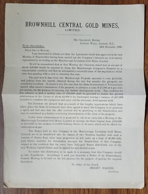1906 Brownhill Central Gold Mines Salisbury House London Aktionärsmitteilung
