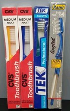 Vintage Lot Of 4 Toothbrushs 2 CVS Pharmacy, 1 Tek, 1 Ranir Med, Soft, Angled 22