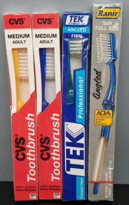 Vintage Lot Of 4 Toothbrushs 2 CVS Pharmacy, 1 Tek, 1 Ranir Med, Soft, Angled 22