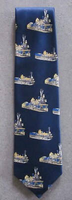 Frederic A Men's Tie Antique Locomotives on Navy Blue