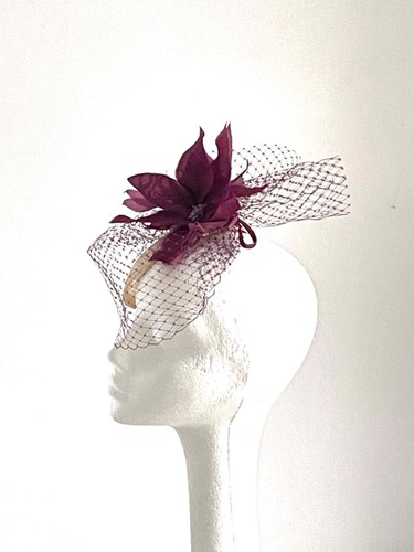 Plum mauve purple cocktail hat fascinator Wedding Royal Ascot Kentucky Derby - Picture 6 of 7