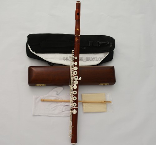 Professional Rose Wooden C# Trill B Foot Flute European headjoint Wood case