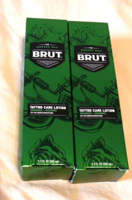 Brut Tattoo Care Lotion Lot of 2 Enhances + Restores 24 Hr Moisturization 3.5 oz