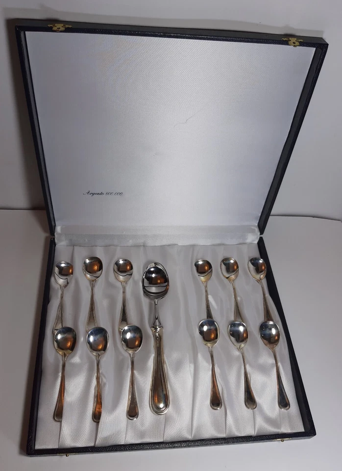 Servizio Posate 12 + 1 Cucchiaio Argento Pieno Massiccio 800 Punzonato Lusso - Immagine 2 di 4