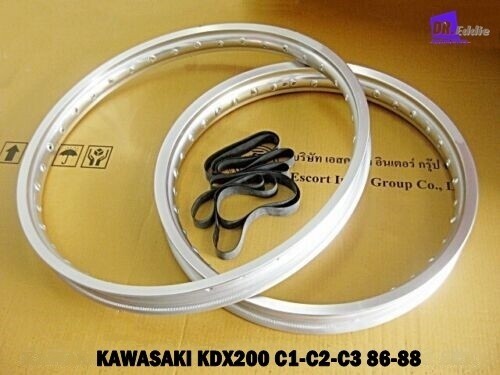 KAWASAKI KDX200 C1-C3 1986-1988 F & R ALUMINIUM SILVER WHEEL RIM