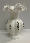 Vintage Fenton Violets In The Snow Silver Crest Melon Shape Glass Vase