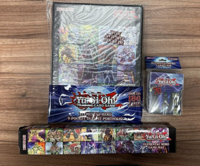 Yu-Gi-Oh Elemental Hero Binder, Deck box, & Playmat Lot Sealed Yu-Gi-Oh Elemental Hero Binder, Deck box, & Playmat Lot Sealed
