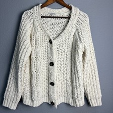 Another Love Robin Chunky Knit Cardigan Oversized Button Front Sweater Cream S