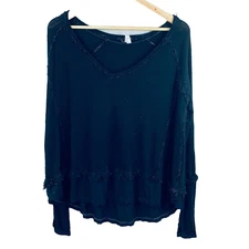 We the Free Thermal Top Womens XS Black Long Sleeve Whimsigoth Grunge Oversized