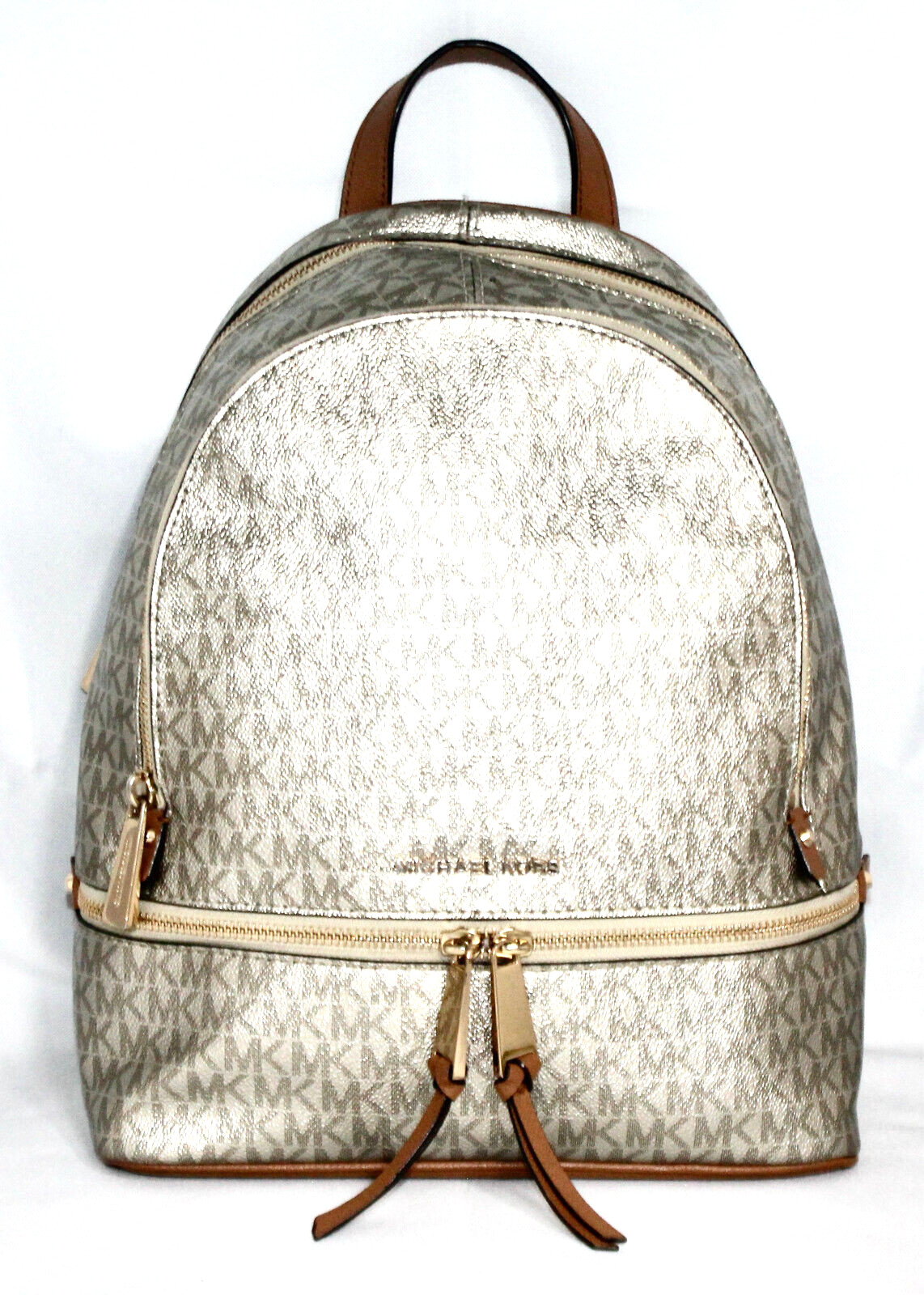 MICHAEL KORS Rhea Signature Logo Backpack Gold Faux L… Gem