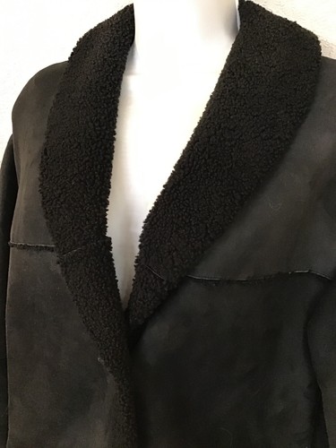 Escada Shearling Jacket Black Open Pockets Lamb Lined Suede Outside Size S - Picture 5 of 11