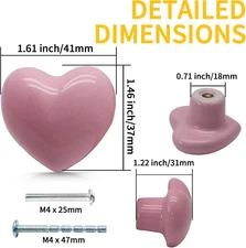 6 Pcs Ceramic Cabinet Knobs Heart Shape Cabinet Dresser Pulls Handles Cute Kitch