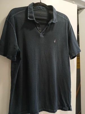 John Varvatos Men s Polo Three Button deep blue Bleached Trim Cotton XL.