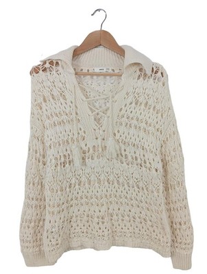 MNG Häkelpullover Damen Pullover Gr. DE 36 creme Casual-Look