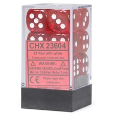 Chessex Red Translucent 16 mm with White Numbers D6 Dice Block 12 dice 
