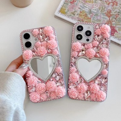 Case For Huawei Honor Glitter Diamonds Mirror Flower Bling Cover Hot Women Girls