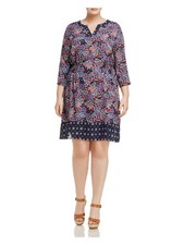 FOXCROFT Womens Fit + Flare Above The Knee Dress Navy 3/4 Sleeve Plus 18W