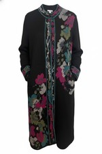 J.Jill Duster Black Floral Long Knitted Art To Wear Sweater Tapestry Size Small