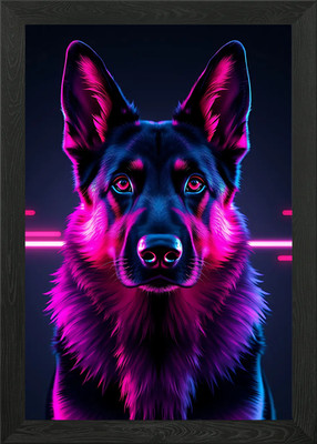 Nahaufnahme Portrait Neon German Sheph gerahmtes Wandbild Poster Leinwanddruck Bild