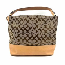 Coach Beige/Tan Shoulder Bag Monogrammed Fabric/Leather Designer Purse