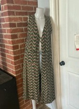 Handwoven Cotton Long-Line Duster Vest Women s S/M Boho Retro Vintage Earthy