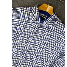 STEVEN LAND Blue White Houndstooth Print Dress Shirt Mens 3XL Cotton Big & Tall